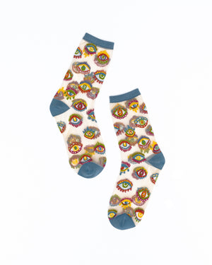 Sock candy evil eye print socks sheer womens socks