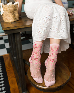 Sock Candy Cherry Blossom flower socks sheer floral socks