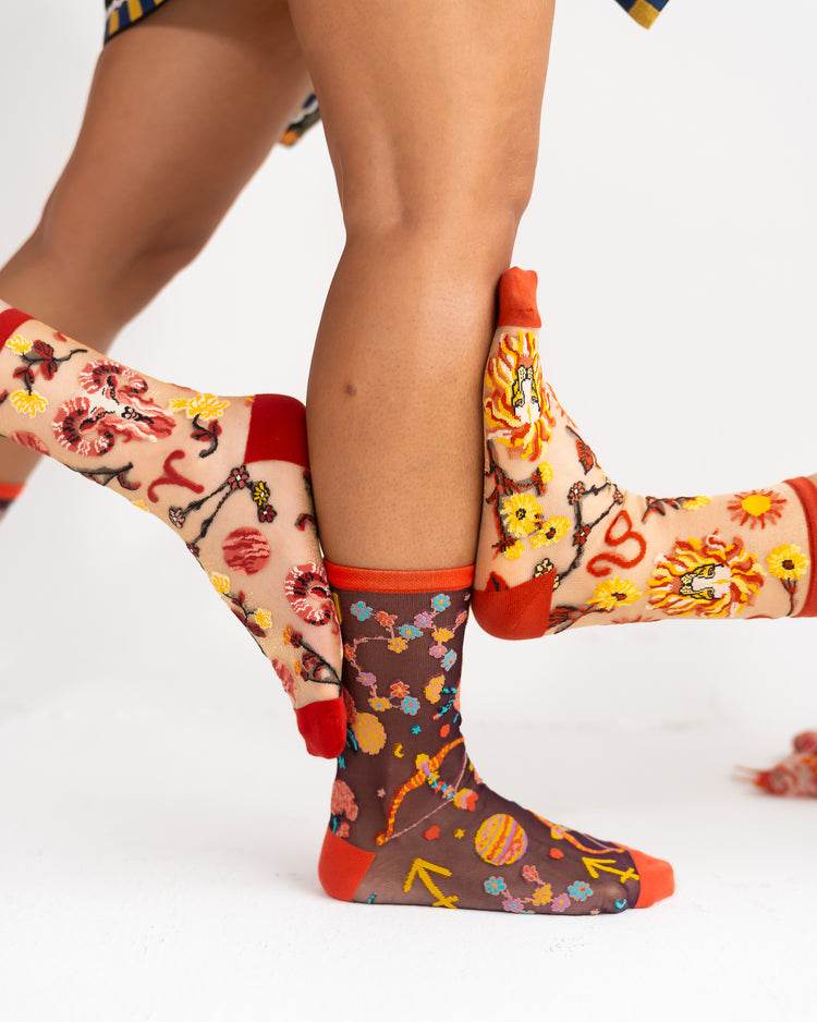 Sock Candy Leo Zodiac Shimmer Sheer Crew Sock Sheer Socks Fashion Socks Zodiac Socks Leo Socks