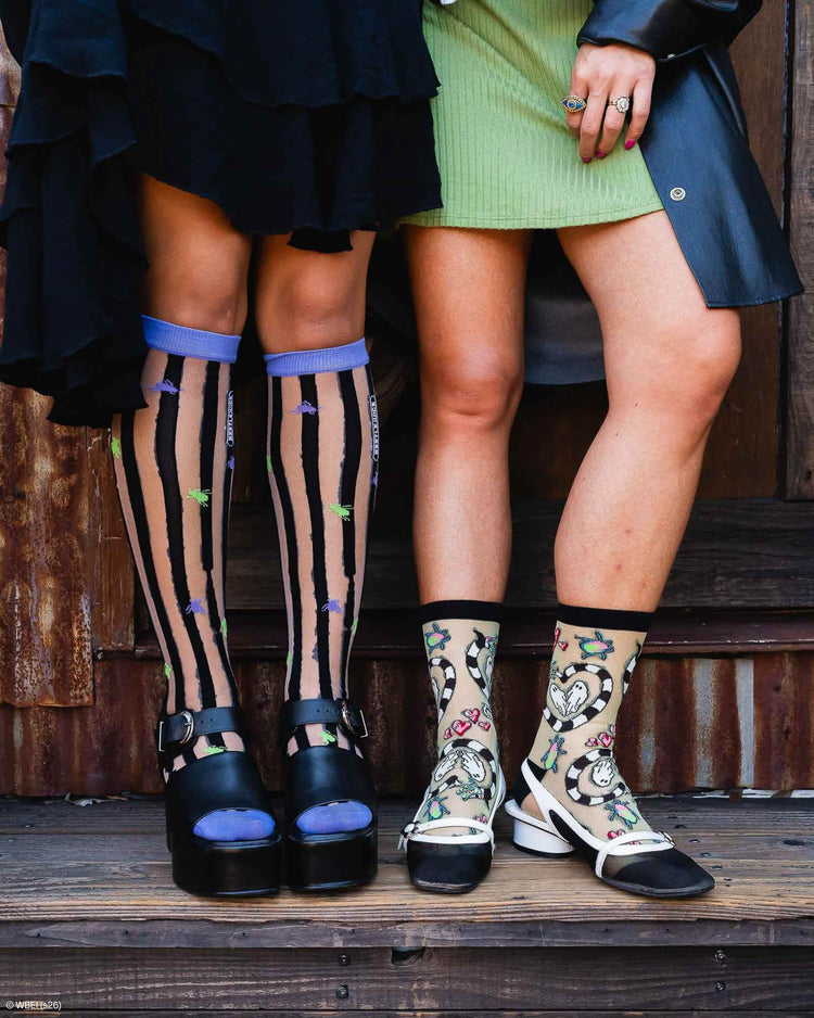 Sock Candy Beetlejuice™ Sheer Socks Bundle Fashion Socks Sheer Socks Halloween Socks Striped Socks Spooky Socks Beetlejuice Socks Tim Burton Socks socks with heels