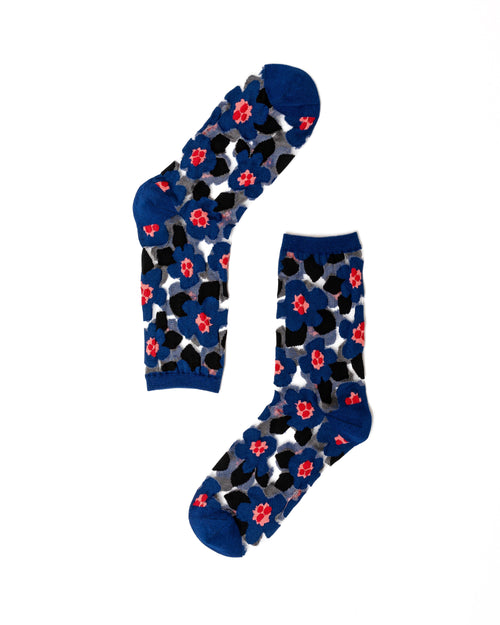 Sock Candy Bold Blue floral sheer sock blue floral socks