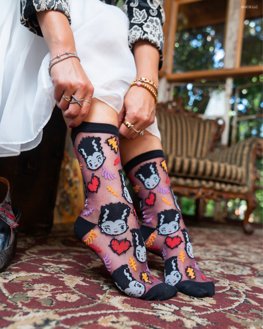 Sock candy bride of frankenstein shimmer sock girly cute halloween socks