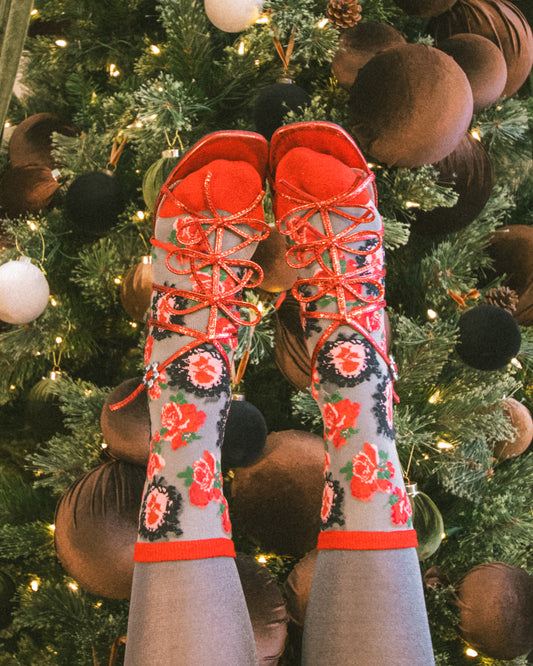 Sock candy cameo rose sheer sock red roses socks fancy valentines day holiday socks