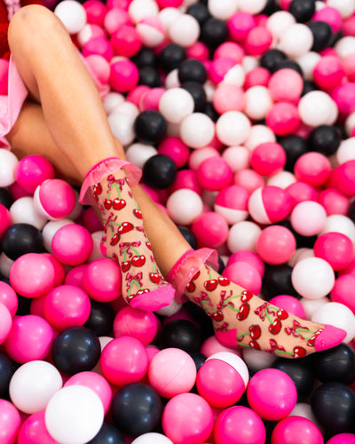 Sock Candy cherry bow ruffle sheer socks cherry print socks girly socks