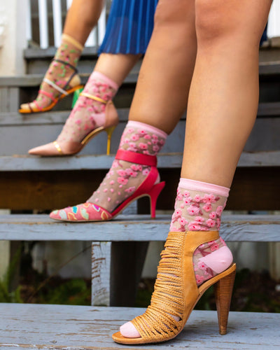 Sock Candy Cherry Blossom flower socks sheer floral socks bachelorette socks