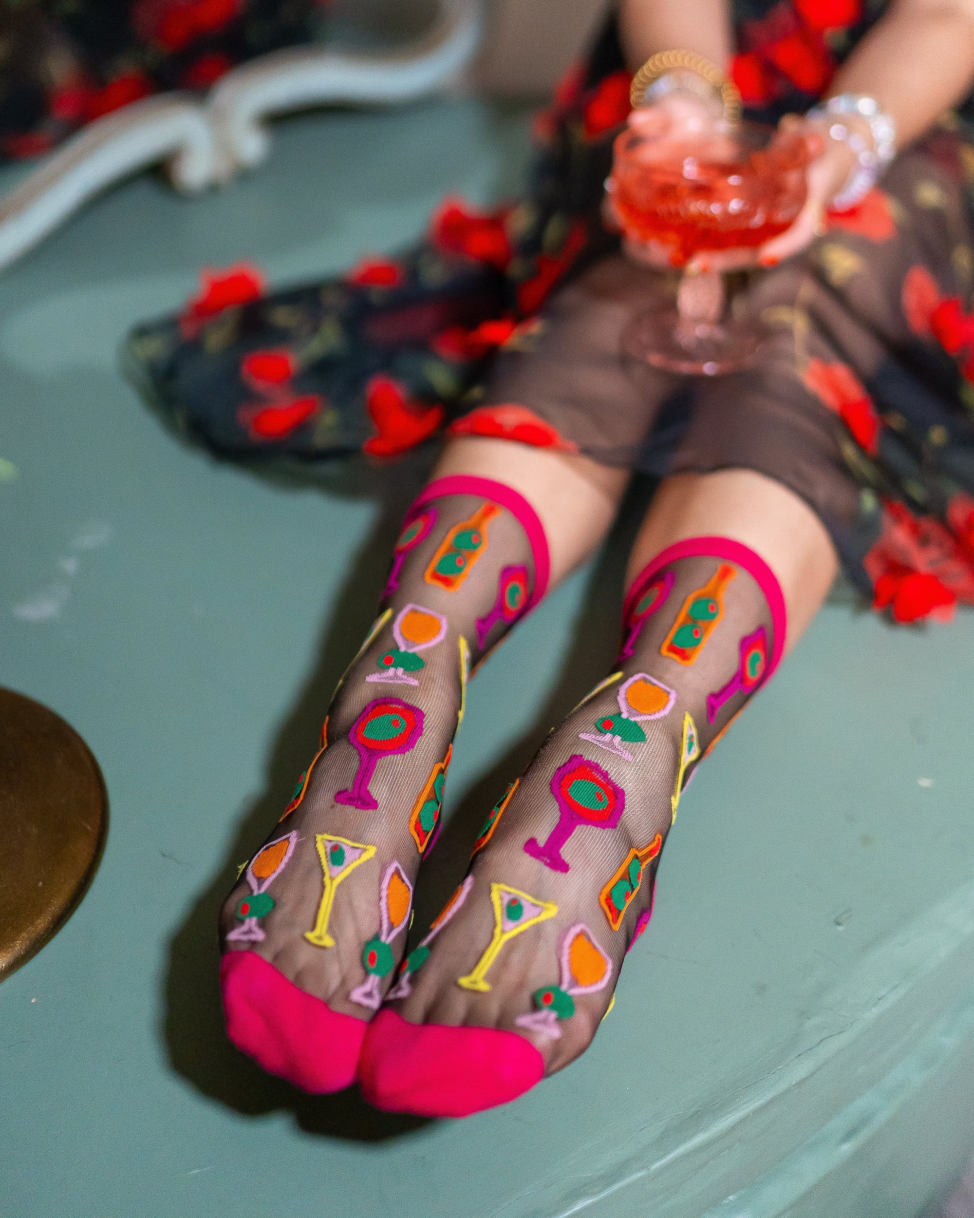 Cocktail Hour Black Sheer Sock - Wine & Olives Sock – Sock Candy