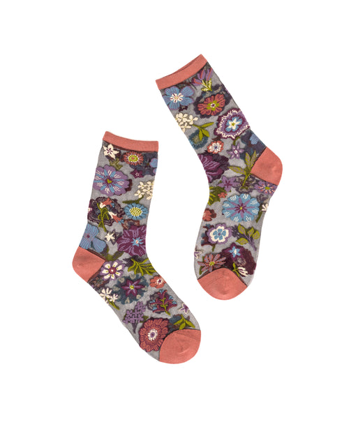Sock Candy Dark florals black sheer socks fall floral boho socks
