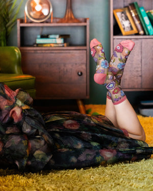 Sock Candy Dark florals black sheer socks fall floral boho socks
