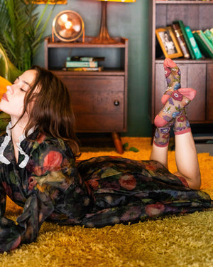 Sock Candy Dark florals black sheer socks fall floral boho socks