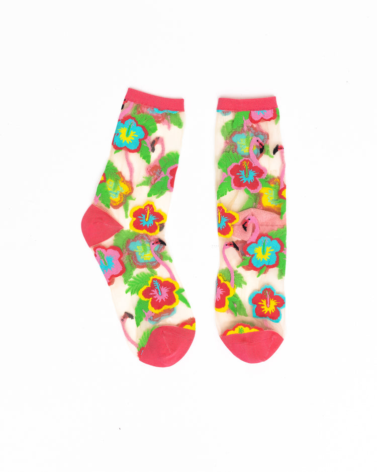 Sock Candy Flamingo Floral Sheer Crew Sock sheer socks fashion socks cute socks whimsical socks