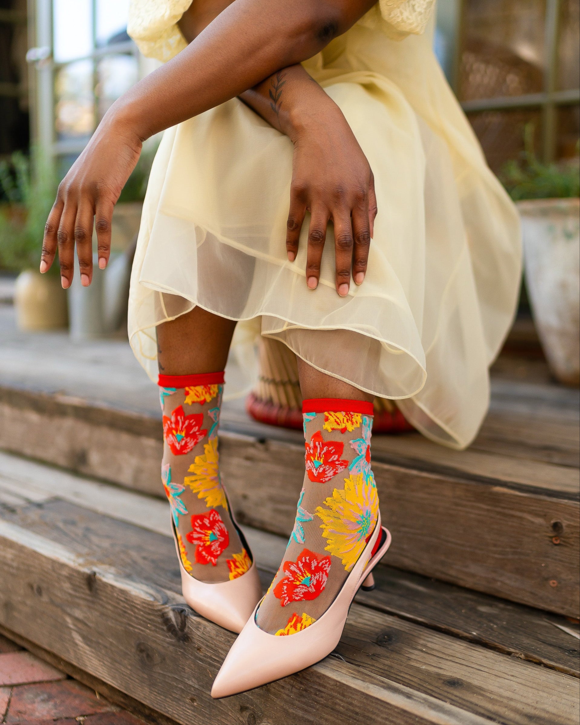 Flower Power Sheer Sock - Sheer Floral Fashion Socks – Sock Candy