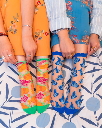 Sock candy orange floral sheer sock fruit print socks
