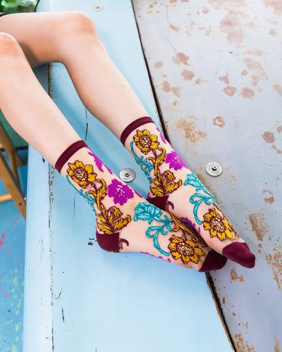 Sock Candy Gem Garden Sheer sock floral women's socks fall floral foliage
