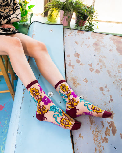 Sock Candy Gem Garden Sheer sock floral women's socks fall floral foliage
