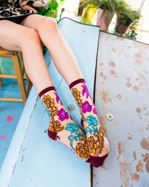 Sock Candy Gem Garden Sheer sock floral women's socks fall floral foliage