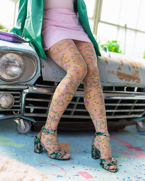 Sock Candy heart floral sheer thigh high stockings sexy sheer floral tights