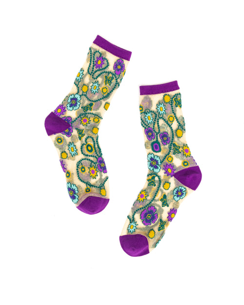 sock candy jeweled floral gold shimmer sheer sock fancy socks for women