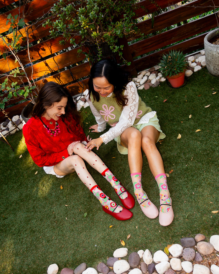 Sock Candy Ladybug & Flamingo Sheer Socks Bundle Flamingo Floral socks Lucky Ladybug socks sheer socks fashion socks cute socks whimsical socks socks with flats