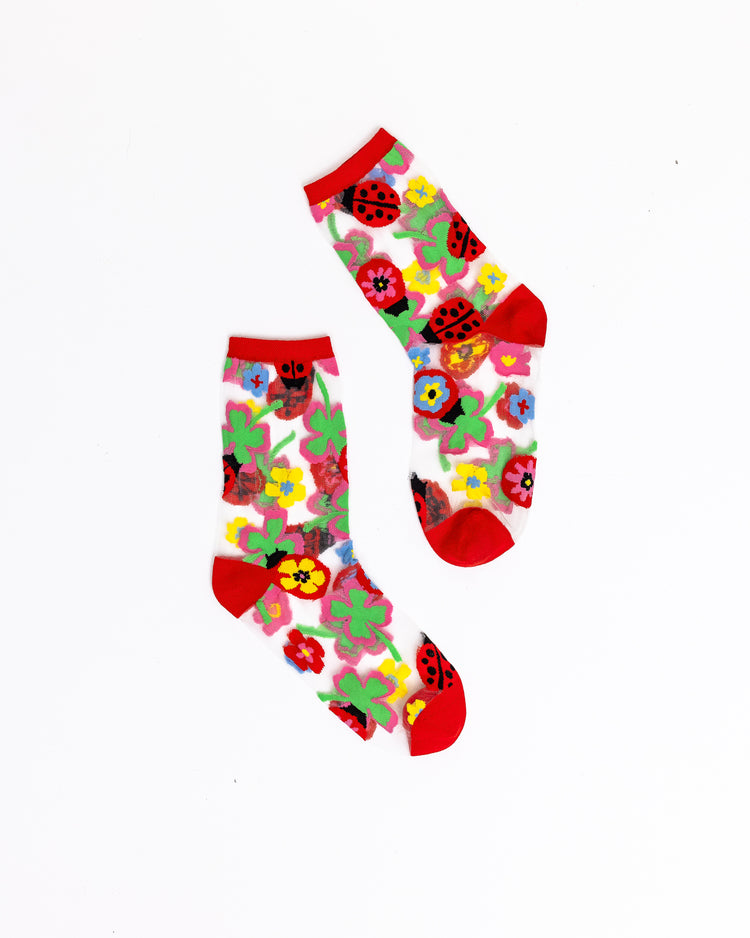 Sock Candy Lucky Ladybug Sheer Crew Sock sheer socks fashion socks cute socks whimsical socks