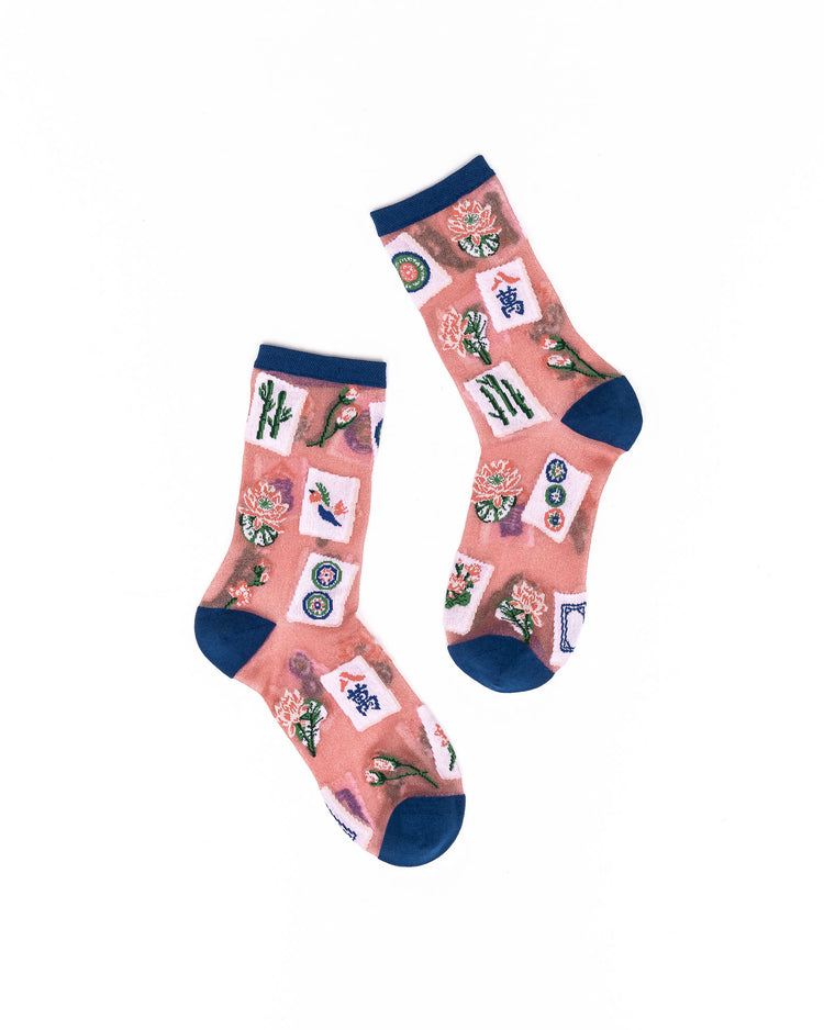 Sock Candy Mahjong Shimmer Sheer Crew Sock Sheer Socks Fashion Socks Mahjong Socks Game Socks Mahjong Gift