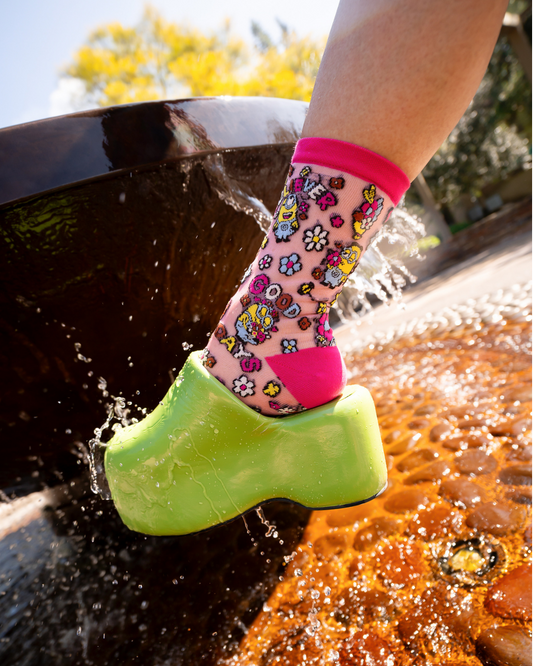 Sock Candy Minions Bello Spring Shimmer Sheer Crew Sock Sheer socks Fashion socks Whimsical socks Minions socks