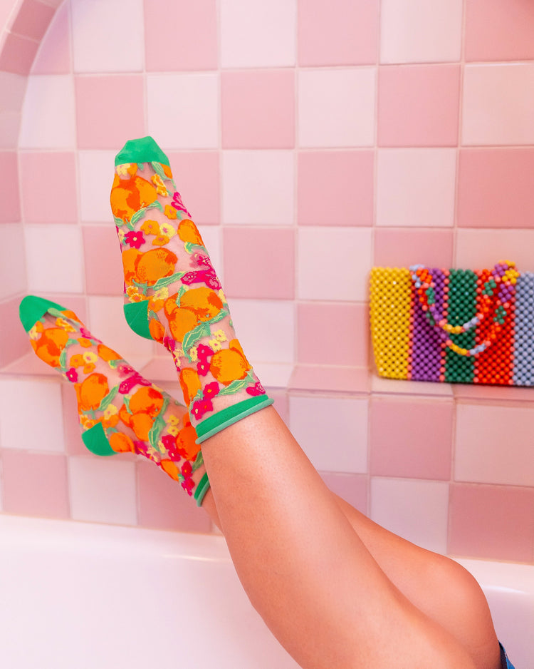 Sock candy orange floral sheer sock orange print socks