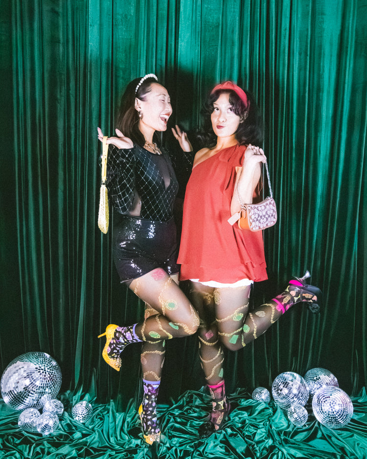 Sock Candy Pearls and Jewels black sheer tights fancy tights holiday party outfits holiday fashion tights holiday inspo