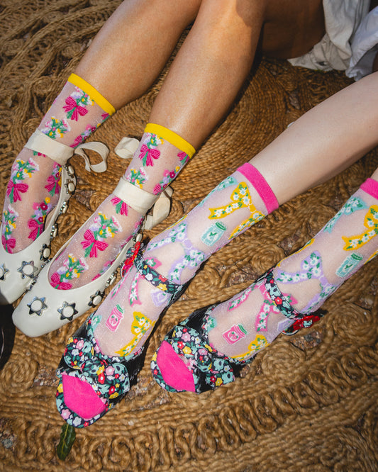Sock Candy Petals & Preserves Shimmer Sheer Socks Bundle Bows & Jam socks Bouquets All Day socks sheer socks fashion socks cute socks cottagecore socks with heels