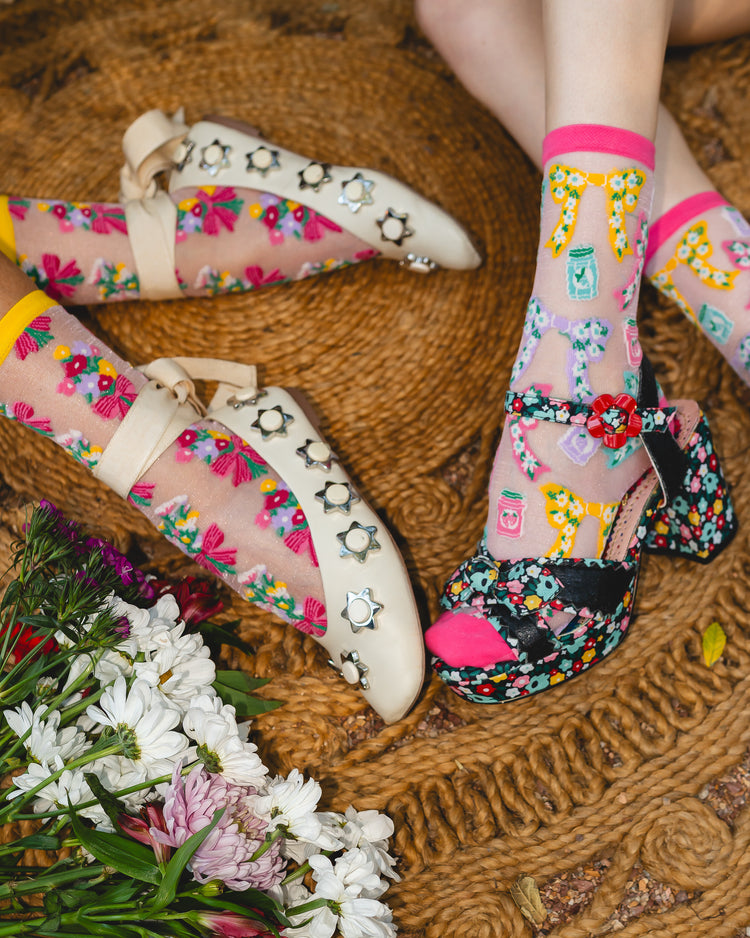 Sock Candy Petals & Preserves Shimmer Sheer Socks Bundle Bows & Jam socks Bouquets All Day socks sheer socks fashion socks cute socks cottagecore socks with heels