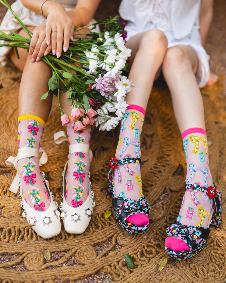 Sock Candy Petals & Preserves Shimmer Sheer Socks Bundle Bows & Jam socks Bouquets All Day socks sheer socks fashion socks cute socks cottagecore socks with heels