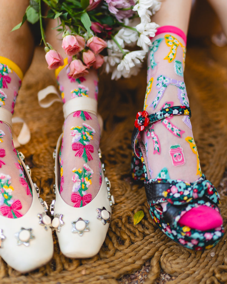 Sock Candy Petals & Preserves Shimmer Sheer Socks Bundle Bows & Jam socks Bouquets All Day socks sheer socks fashion socks cute socks cottagecore socks with heels