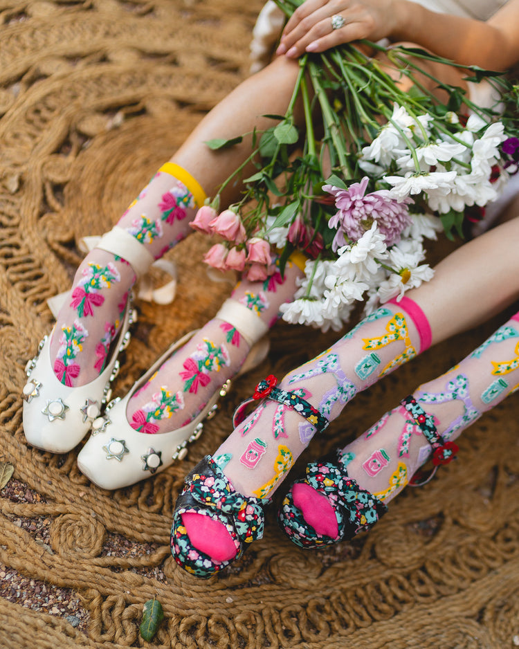 Sock Candy Petals & Preserves Shimmer Sheer Socks Bundle Bows & Jam socks Bouquets All Day socks sheer socks fashion socks cute socks cottagecore socks with heels