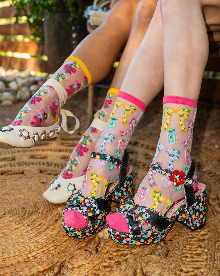 Sock Candy Petals & Preserves Shimmer Sheer Socks Bundle Bows & Jam socks Bouquets All Day socks sheer socks fashion socks cute socks cottagecore socks with heels