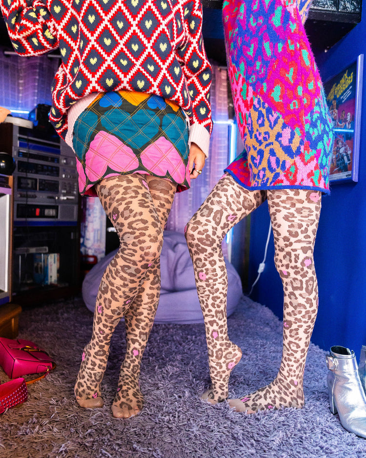 Sock Candy Pink Pop Leopard Print Sheer Tights retro 80s style tights