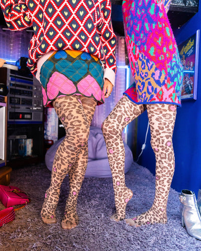 Sock Candy Pink Pop Leopard Print Sheer Tights retro 80s style tights
