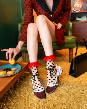 Sock Candy Polka dot bow ruffle sheer socks polka dot socks retro style