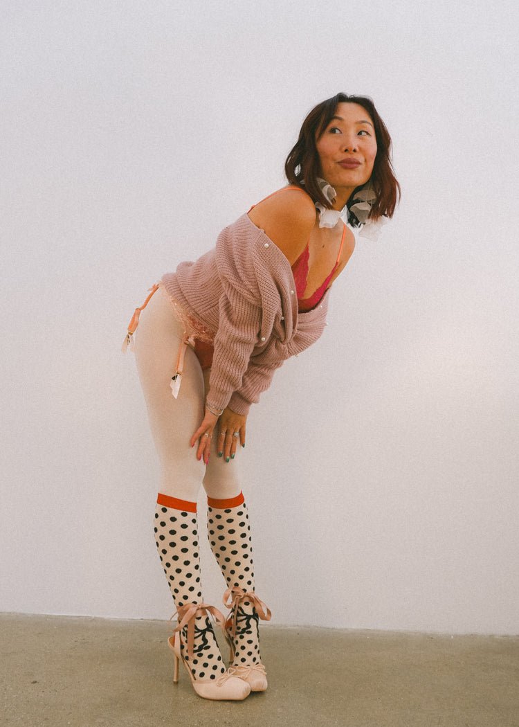 Sock candy polka dot bow knee high sheer socks sheer knee high socks and heels