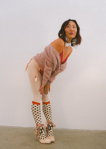 Sock candy polka dot bow knee high sheer socks sheer knee high socks and heels