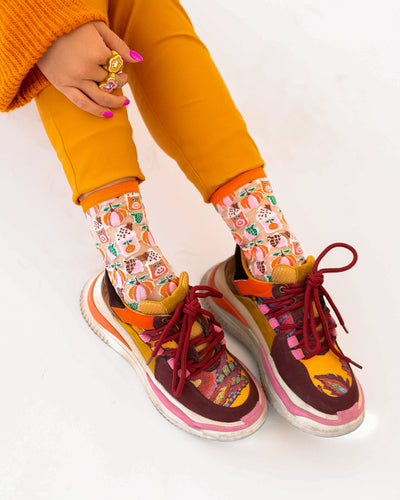 Sock candy pumpkin spice latte sheer socks and chunky sneakers