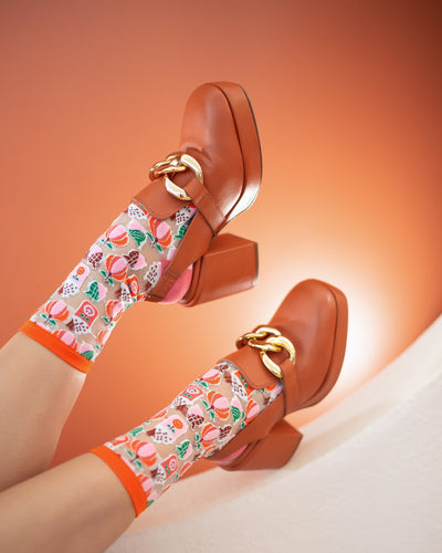 Sock candy pumpkin spice latte sheer socks and heeled loafers