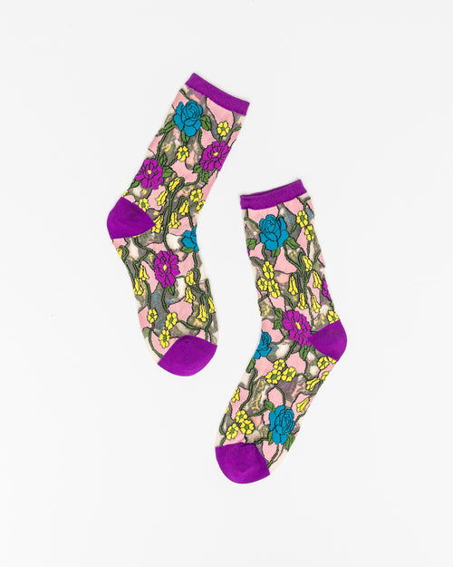 Sock candy stain glass floral sheer socks  sheer floral socks fancy socks