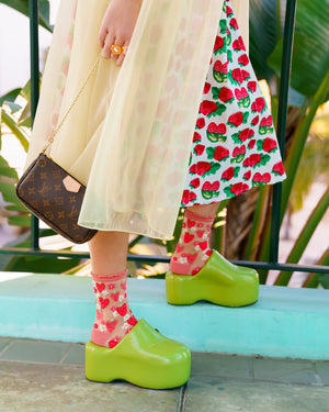 Sock Candy strawberry socks sheer socks simon miller clogs