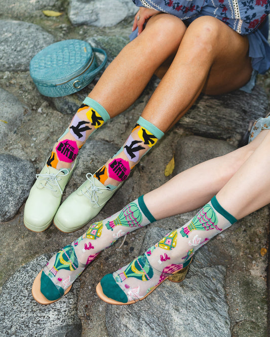 Sock Candy Take Flight Sheer Socks Bundle Hot Air Balloon socks The Birds socks sheer socks fashion socks cute socks socks with heels