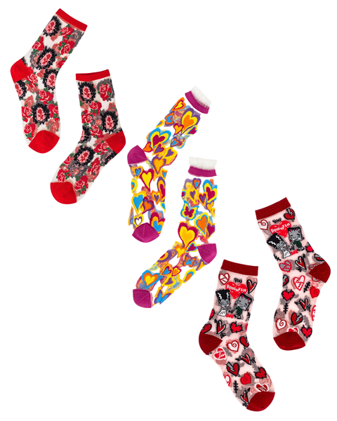 Love and Roses Socks - Romantic Heart Print Sheer Socks – Sock Candy