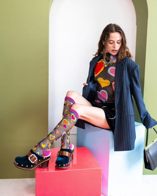 Sock Candy Y2K Hearts black sheer knee high socks fall outfit ideas