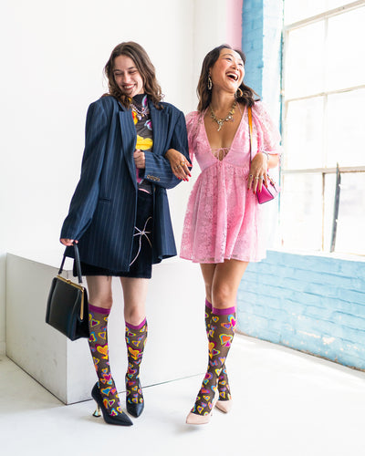 Sock Candy Y2K Hearts black sheer knee high socks fall outfits
