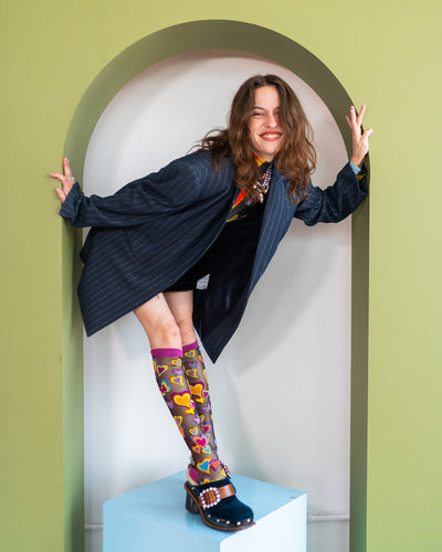 Sock Candy Y2K Hearts black sheer knee high socks fall fashion