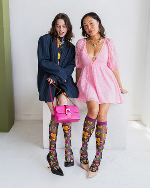 Sock Candy Y2K Hearts black sheer knee high socks and heels feminine edgy