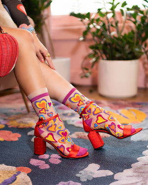 Sock candy Y2K heart socks womens sheer socks with ruffle