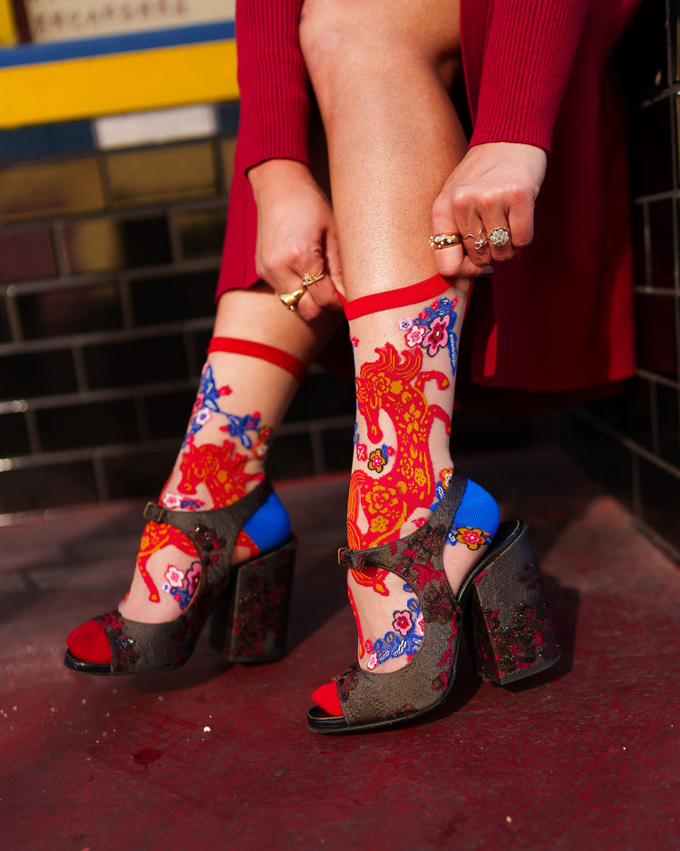 sock candy year of the horse sheer sock lunar new year fashion socks for women socks and heels cute sheer socks